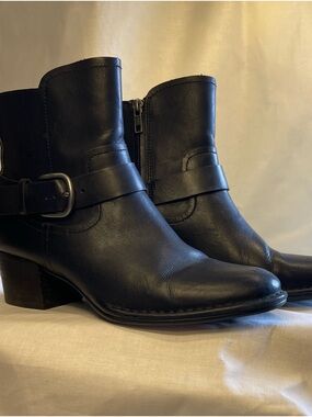 UGG Black Leather Ankle Booties with Buckle Strap